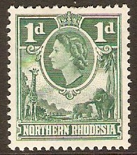 Northern Rhodesia 1953 1d Bluish green. SG62.